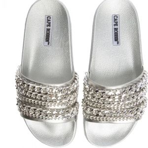 Silver flip flops with chain accents Cape Robbin M